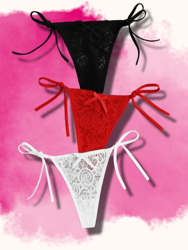 Kadın 3'lü Dantelli Yandan Bağlamalı Seksi Tanga