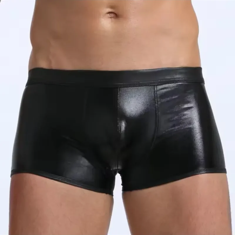 Fantezi Deri Görünümlü Seksi Siyah Erkek Boxer - Fantezi Tanga